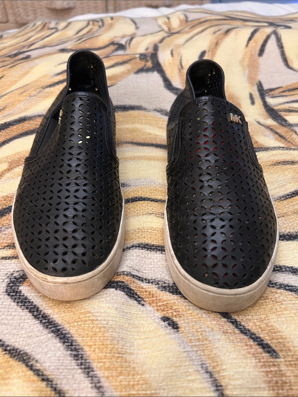 Michael Kors Black Perforated Slip-On Loafers